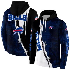 Buffalo Bills Ripped Pattern Blue Black White AOP Hoodie