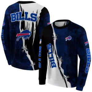 Buffalo Bills Ripped Pattern Blue Black White AOP Sweatshirt