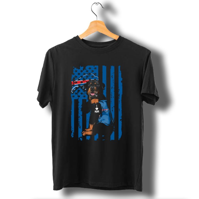 Buffalo Bills Rottweiler I Love Mom With Usa Flag T Shirt 1 T Shirt 1