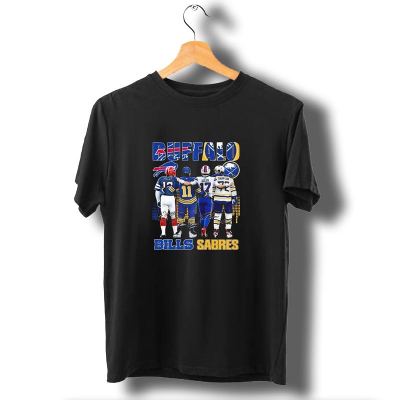 Buffalo Bills Sabres Josh Allen Jim Kelly Gilbert Perreault Tage Thompson Signatures T Shirt 1 T Shirt 1