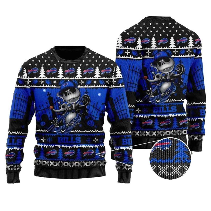 Buffalo Bills Skeleton Nightmare Before Christmas Ugly Sweater 1