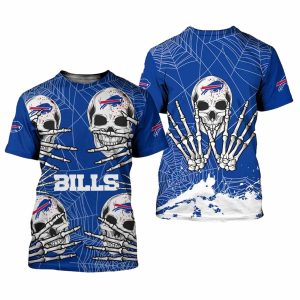 Buffalo Bills Skull And Hand For Halloween Graphic AOP T-Shirt