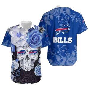 Buffalo Bills Skull Blue Floral Hawaiian Shirt