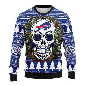 Buffalo Bills Skull Flower Ugly Sweater