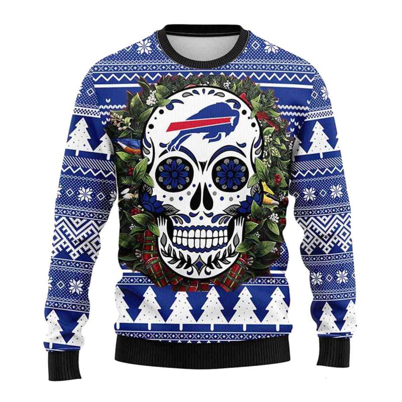 Buffalo Bills Skull Flower Ugly Sweater 1