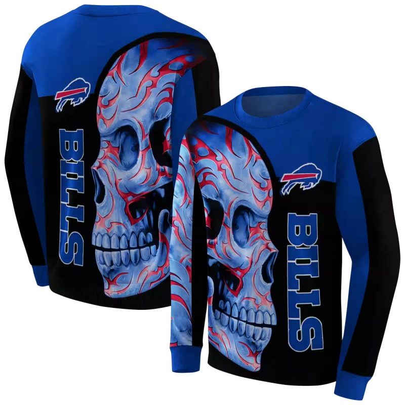 Buffalo Bills Skull Motif Blue Black Aop Sweatshirt 1