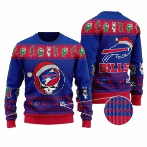 Buffalo Bills Skull Santa Hat Royal Blue Ugly Sweater