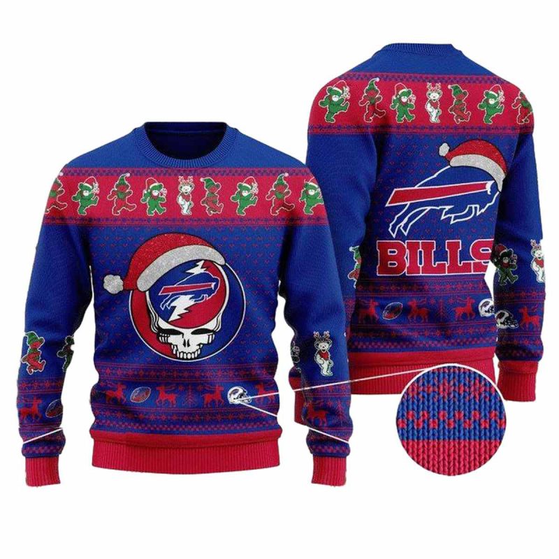 Buffalo Bills Skull Santa Hat Royal Blue Ugly Sweater 1
