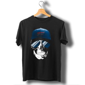 Buffalo Bills Skull With Blue Cap And Sunglasses Iconic T-Shirt