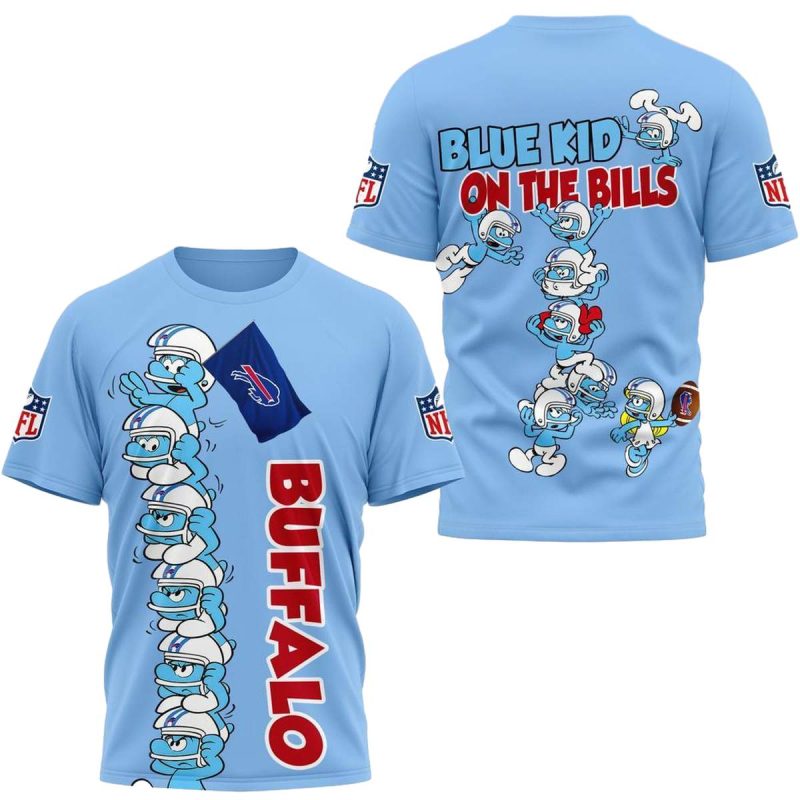 Buffalo Bills Smurfs Football Blue Kid On The Bills Aop T Shirt 1