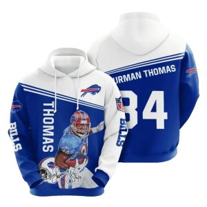 Buffalo Bills Thurman Thomas Blue White AOP Hoodie