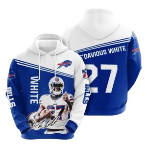 Buffalo Bills Tredavious White 27 Blue White AOP Hoodie