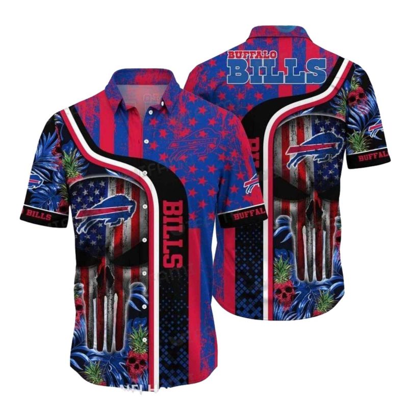 Buffalo Bills Tropical American Flag And Skull Hawaiian Shirt 1