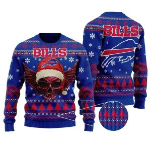 Buffalo Bills Wing Skull Santa Hat Ugly Sweater