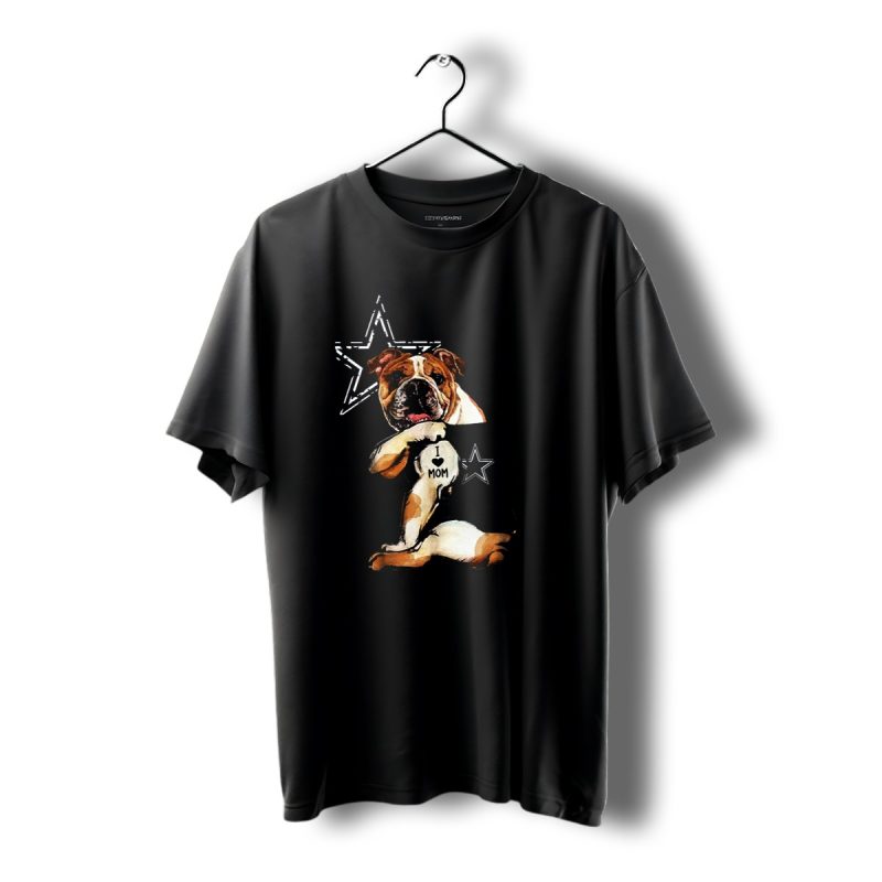 Bulldog Wearing Dallas Cowboys I Love Mom Tattoo With Star And Stripes Background T Shirt 1 T Shirt 1 1