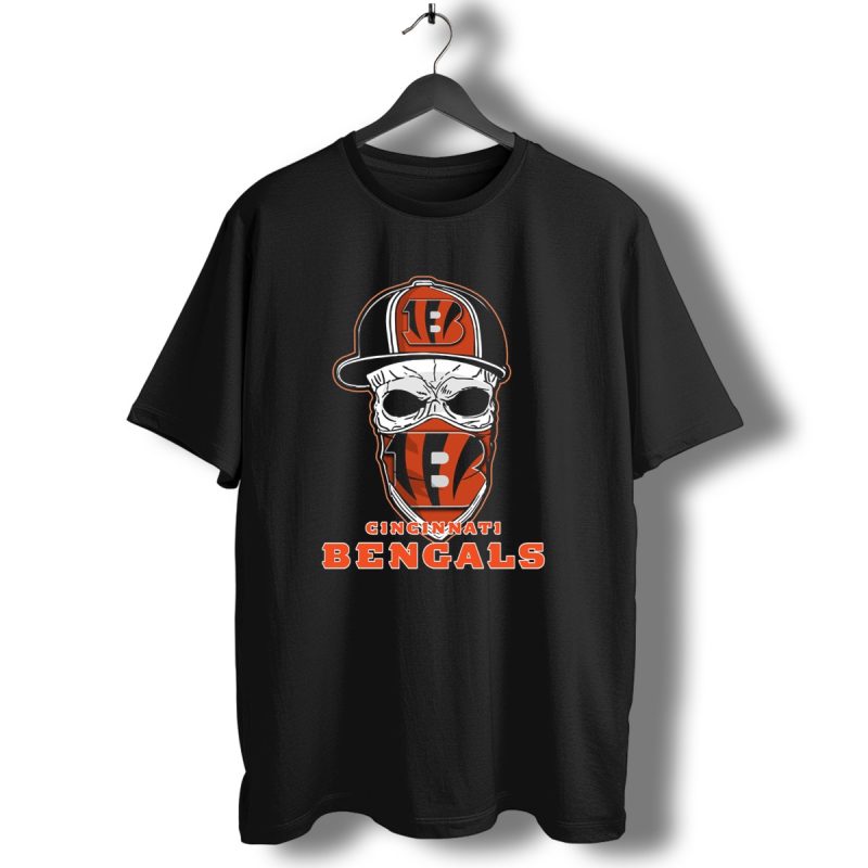 Cincinnati Bengals Skull Wearing Logo Hat And Bandana T Shirt 1 T Shirt 1