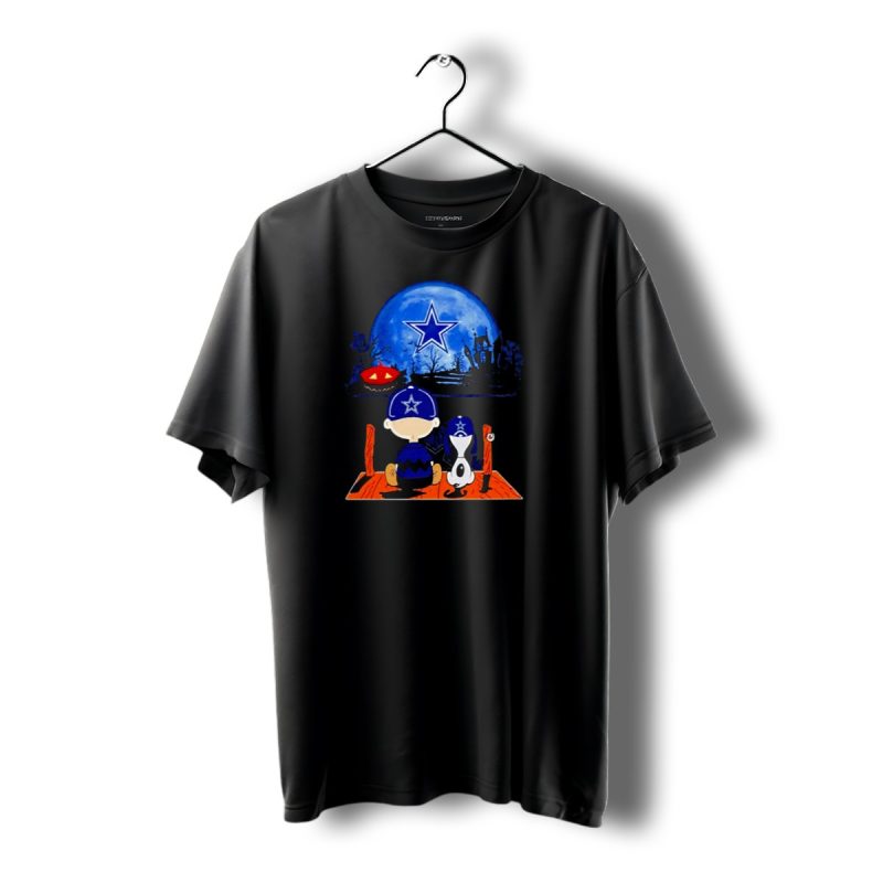 Charlie Brown And Snoopy Dallas Cowboys Halloween Under Blue Moon With Pumpkin T Shirt 1 T Shirt 1 1