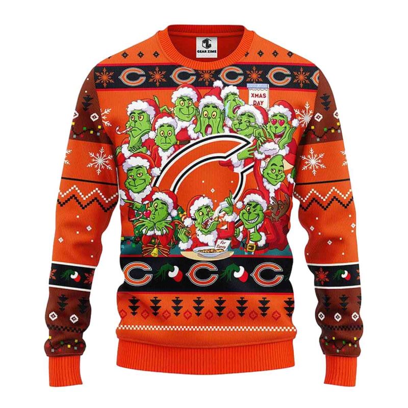 Chicago Bears 12 Grinch Xmas Day Ugly Sweater 1