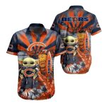 Chicago Bears And Baby Yoda With Sunset And Tiki Graphics Hawaiian Shirt