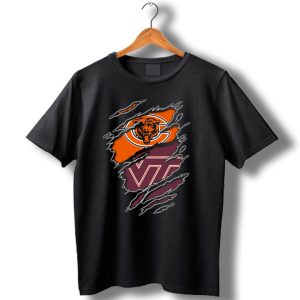 Chicago Bears And Virginia Tech Hokies Rip Claw Logo Fusion T Shirt