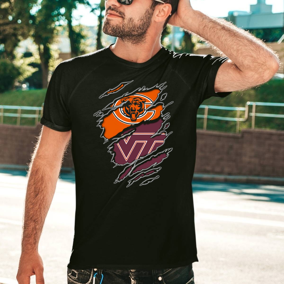 Chicago-Bears-And-Virginia-Tech-Hokies-Rip-Claw-Logo-Fusion-T-Shirt-1_t-shirt-4_5