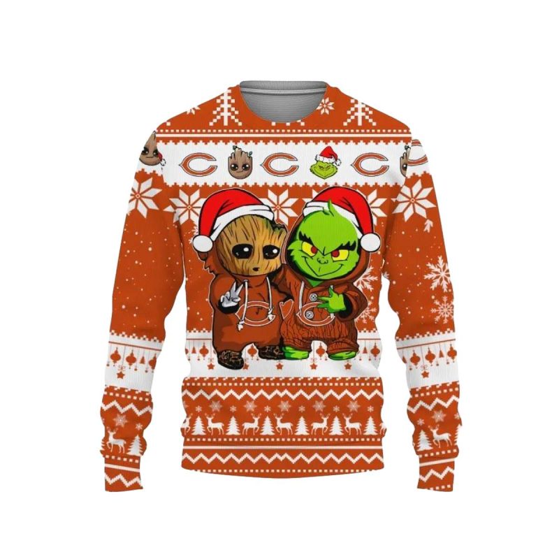 Chicago Bears Baby Groot And Grinch Best Friends Ugly Sweater 1