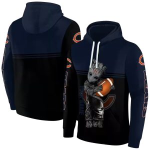 Chicago Bears Baby Groot Hug Ball Blue Black AOP Hoodie