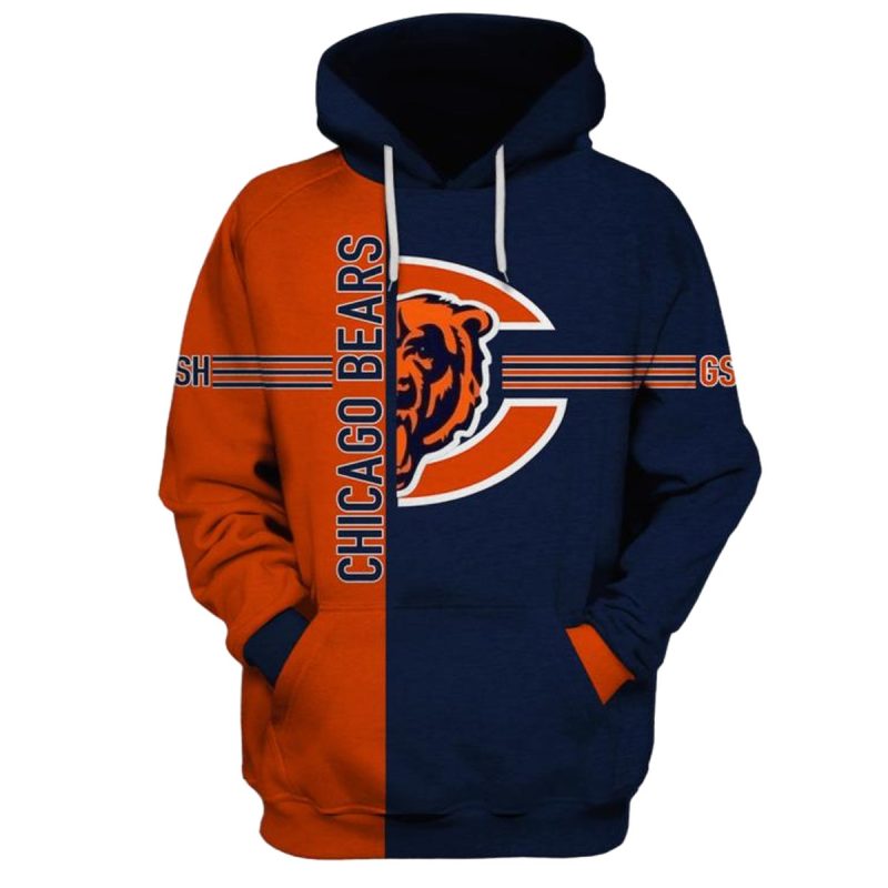 Chicago Bears Big Logo Blue Orange Aop Hoodie 1