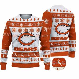 Chicago Bears Big Logo Snowflake And Reindeer Ugly Sweater