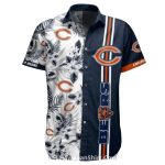 Chicago Bears Black And White Floral Hawaiian Shirt