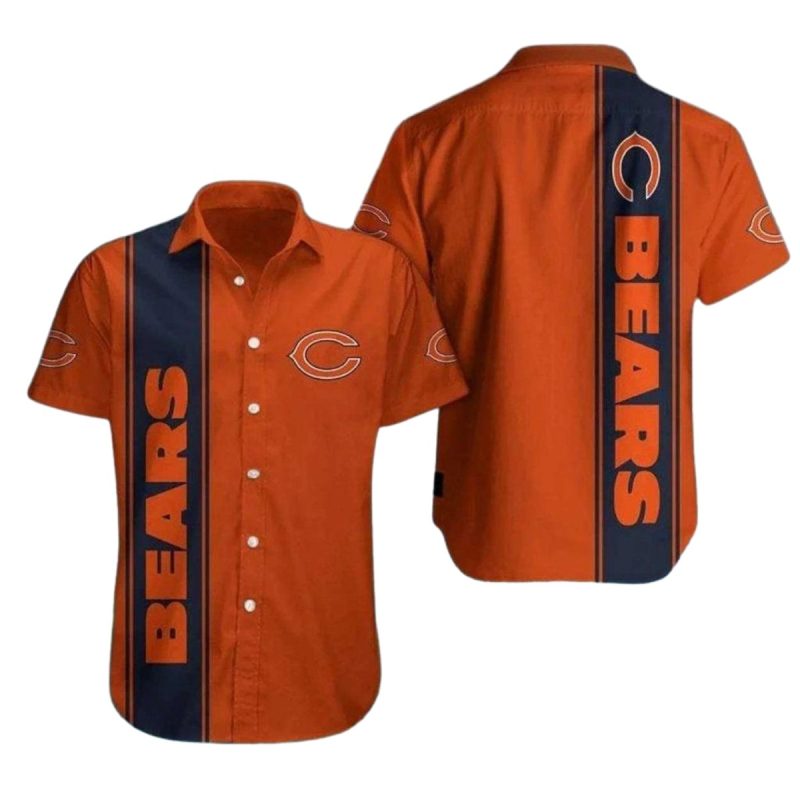 Chicago Bears Bold Striped Team Logo Blue And Orange Hawaiian Shirt 1