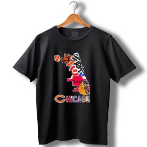 Chicago Bears Bulls Cubs White Sox Blackhawks Map T Shirt