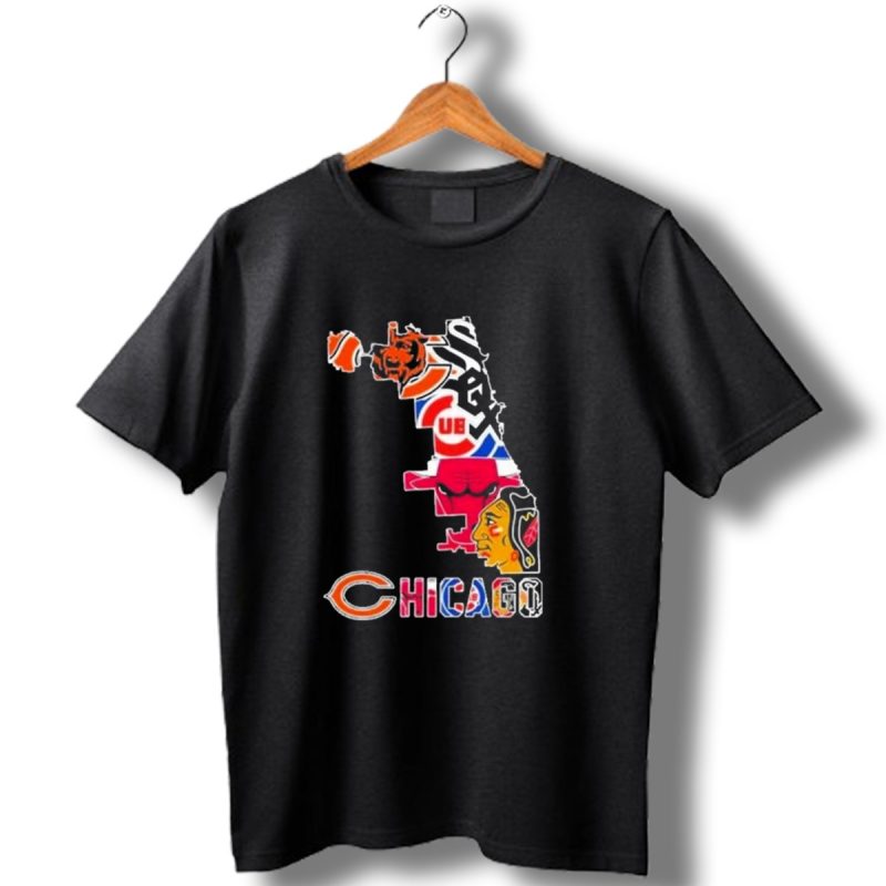 Chicago Bears Bulls Cubs White Sox Blackhawks Map T Shirt 1 T Shirt 1