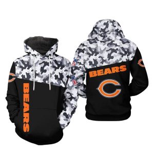 Chicago Bears Camo Veteran And Black AOP Hoodie
