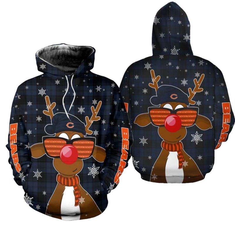 Chicago Bears Christmas Reindeer Sunglasses Aop Hoodie 1
