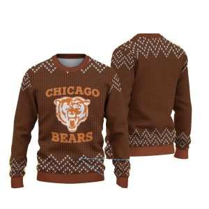 Chicago Bears Classic Logo Brown And White Christmas Pattern Ugly Sweater