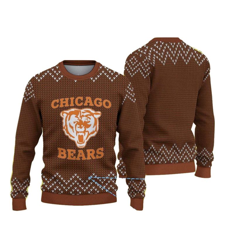 Chicago Bears Classic Logo Brown And White Christmas Pattern Ugly Sweater 1