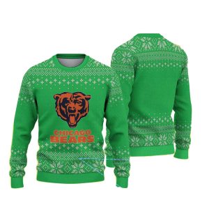 Chicago Bears Classic Logo Green Snowflake Knit Ugly Sweater