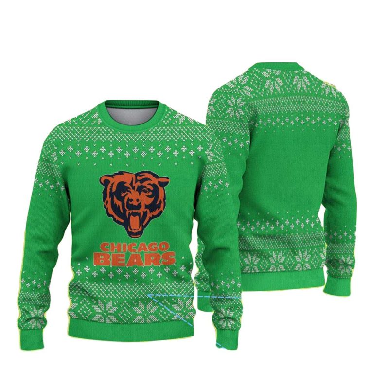 Chicago Bears Classic Logo Green Snowflake Knit Ugly Sweater 1