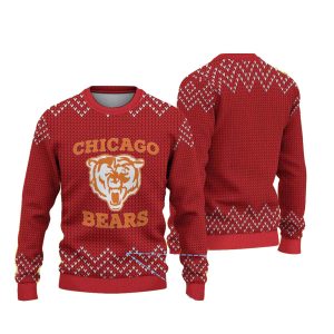 Chicago Bears Classic Logo Red And White Chevron Knit Pattern Ugly Sweater