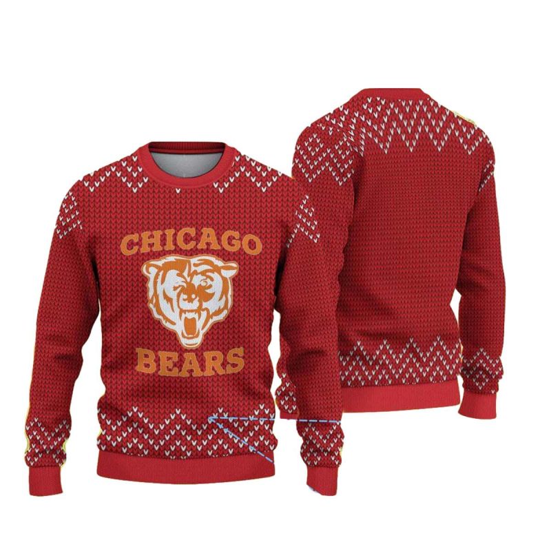 Chicago Bears Classic Logo Red And White Chevron Knit Pattern Ugly Sweater 1