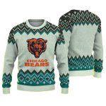 Chicago Bears Classic Logo Teal And Cream Chevron Pattern Ugly Sweater