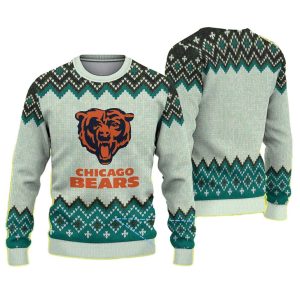 Chicago Bears Classic Logo Teal And Cream Chevron Pattern Ugly Sweater