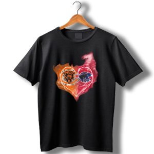 Chicago Bears Cubs Heart Fire Logo Fusion T Shirt