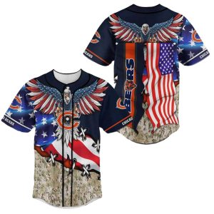 Chicago Bears Eagle And US Flag Camo Pattern Baseball Jersey