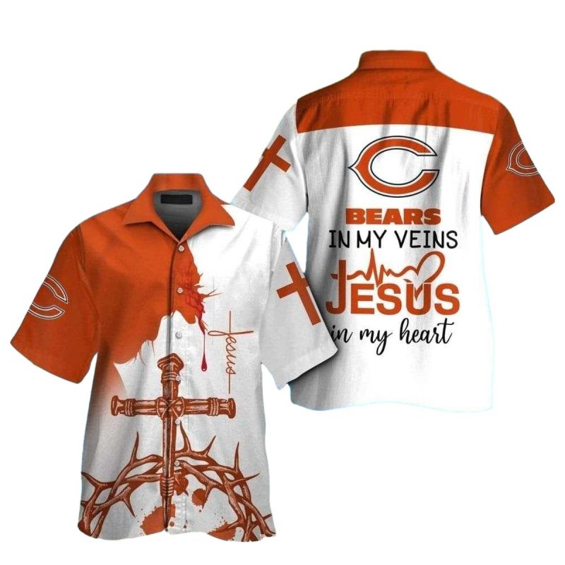 Chicago Bears Faithful Spirit Cross Bears In My Veins Hawaiian Shirt 1