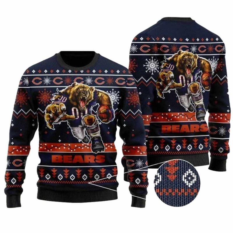 Chicago Bears Fierce Gridiron Bear Ugly Sweater 1