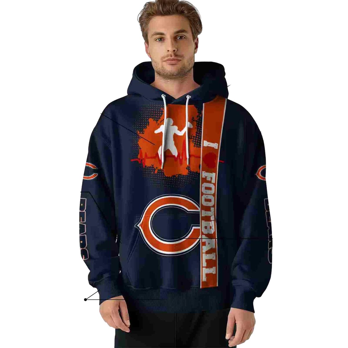 Chicago-Bears-Football-Heartbeat-Blue-AOP-Hoodie-4