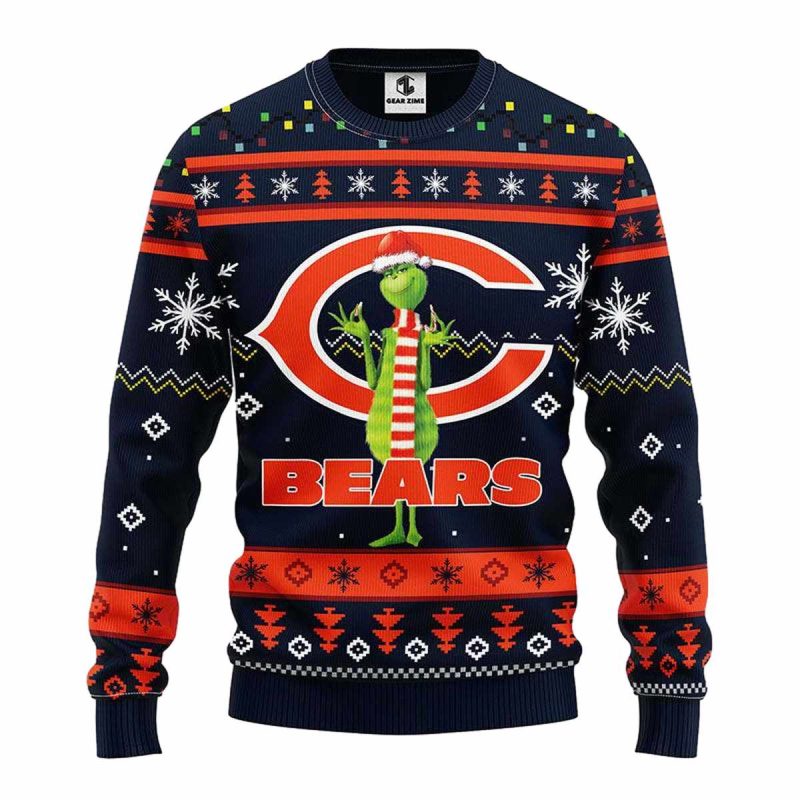 Chicago Bears Funny Grinch Santa Claus Ugly Sweater 1