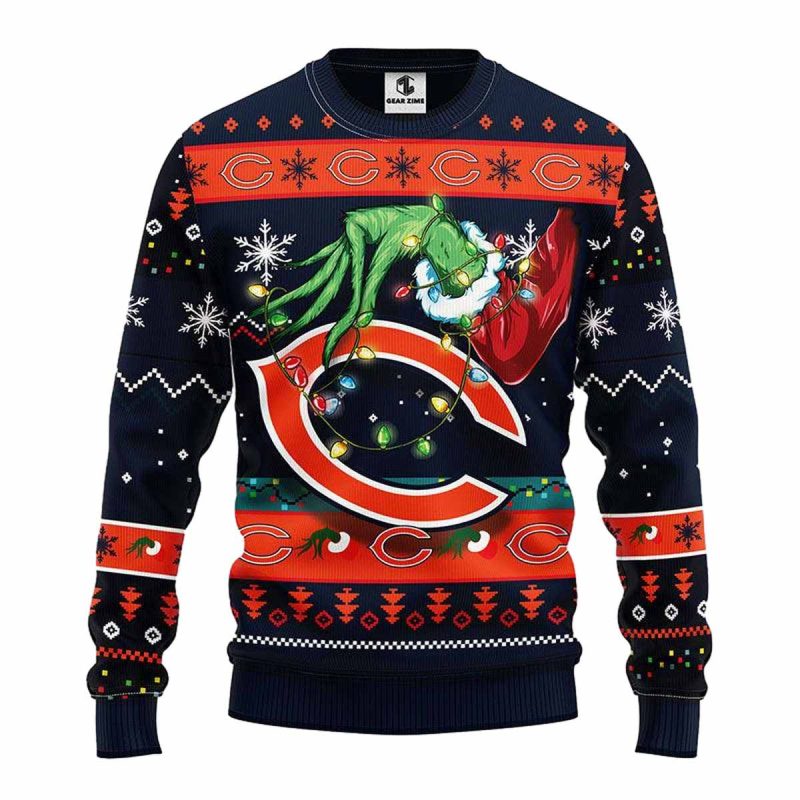 Chicago Bears Grinch Hand Light Up Ugly Sweater 1